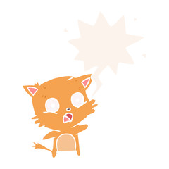 cartoon cat and speech bubble in retro style