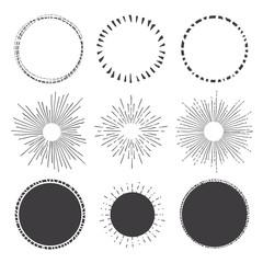 Hand Drawn Vector Collection of Round Frame and Sunburst