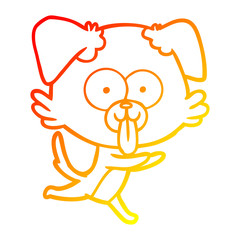 warm gradient line drawing cartoon running dog with tongue sticking out