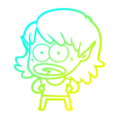 cold gradient line drawing cartoon shocked elf girl
