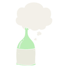 cartoon bottle and thought bubble in retro style