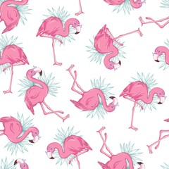 Vector seamless pattern with flamingos