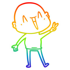rainbow gradient line drawing happy cartoon bald man