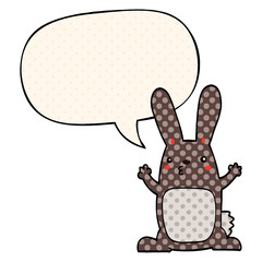cartoon rabbit and speech bubble in comic book style