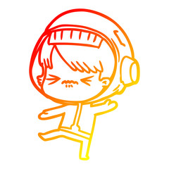 warm gradient line drawing angry cartoon space girl