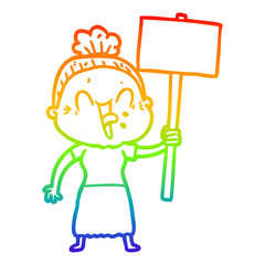 rainbow gradient line drawing cartoon happy old woman