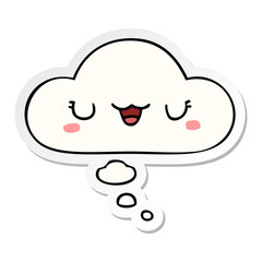 cute cartoon face and thought bubble as a printed sticker