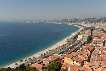 Aerial view on the beach and promenade of Nice, France