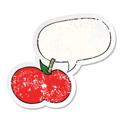 cartoon apple and speech bubble distressed sticker