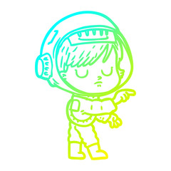 cold gradient line drawing cartoon astronaut woman