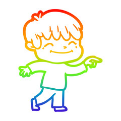 rainbow gradient line drawing cartoon happy boy