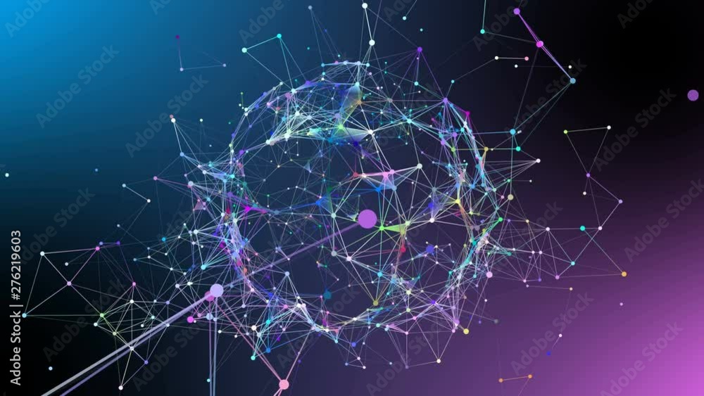 Aufkleber matrix of points connected by wires in motion on dark background. futuristic technology motion backg