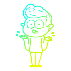 cold gradient line drawing cartoon staring man