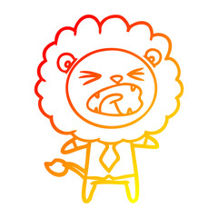warm gradient line drawing cartoon lion in business clothes