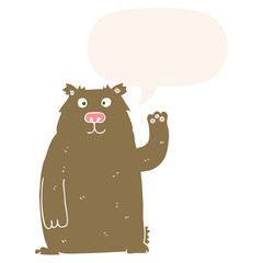 cartoon bear and speech bubble in retro style