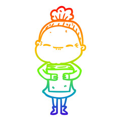 rainbow gradient line drawing cartoon peaceful old woman