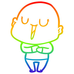 Obraz premium rainbow gradient line drawing happy cartoon bald man