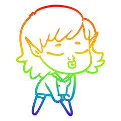 rainbow gradient line drawing pretty cartoon elf girl