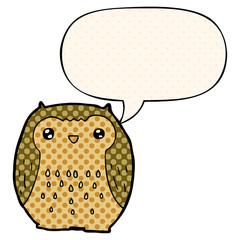 cute cartoon owl and speech bubble in comic book style