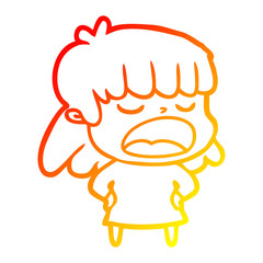 warm gradient line drawing cartoon woman talking loudly
