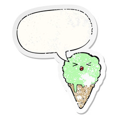 cartoon ice cream and speech bubble distressed sticker