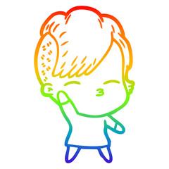 rainbow gradient line drawing cartoon squinting girl