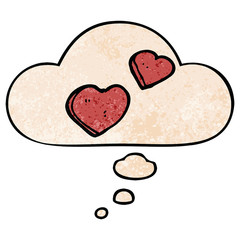 cartoon love hearts and thought bubble in grunge texture pattern style