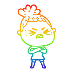 rainbow gradient line drawing cartoon angry woman