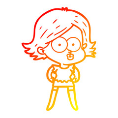 warm gradient line drawing cartoon girl pouting