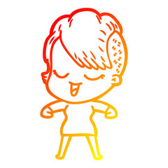 warm gradient line drawing happy cartoon girl