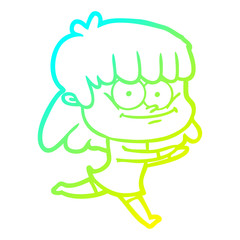 cold gradient line drawing cartoon smiling woman