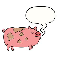 cartoon pig and speech bubble