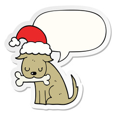 cute christmas dog and speech bubble sticker