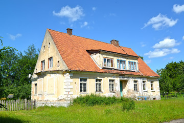 Fototapeta na wymiar Former house of the pastor. Settlement of Sosnovka, Kaliningrad region