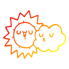 warm gradient line drawing cartoon sun and cloud