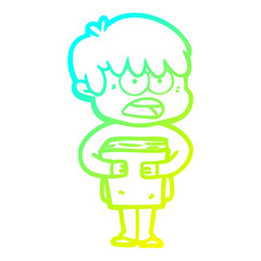 cold gradient line drawing worried cartoon boy