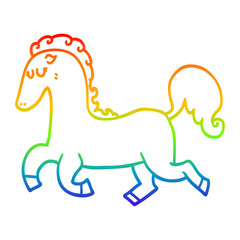 rainbow gradient line drawing cartoon horse running