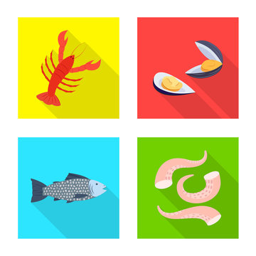 Isolated object of product and ocean sign. Set of product and restaurant vector icon for stock.