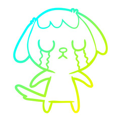 cold gradient line drawing cute cartoon dog crying