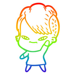rainbow gradient line drawing cute cartoon girl with hipster haircut
