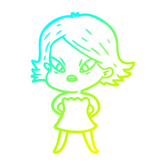 cold gradient line drawing cartoon stressed woman