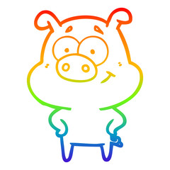 rainbow gradient line drawing happy cartoon pig