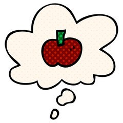 cartoon apple symbol and thought bubble in comic book style