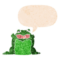cartoon toad and speech bubble in retro textured style