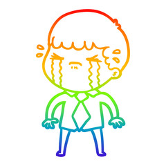 rainbow gradient line drawing cartoon man crying