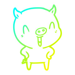 cold gradient line drawing happy cartoon pig