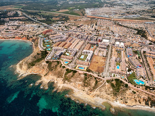 Aerial photography drone point of view turquoise bay of Mediterranean Sea waters and coastline Cabo...