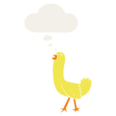 cartoon bird and thought bubble in retro style