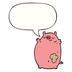 cartoon fat pig and speech bubble