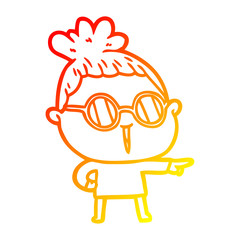 warm gradient line drawing cartoon woman wearing spectacles